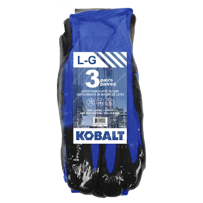 Kobalt Work Gloves For Men - Latex - Pack Of 3 Pairs - Large/X-Large 3 Kobalt Work Gloves For Men - Latex - Pack Of 3 Pairs - Large/X-Large