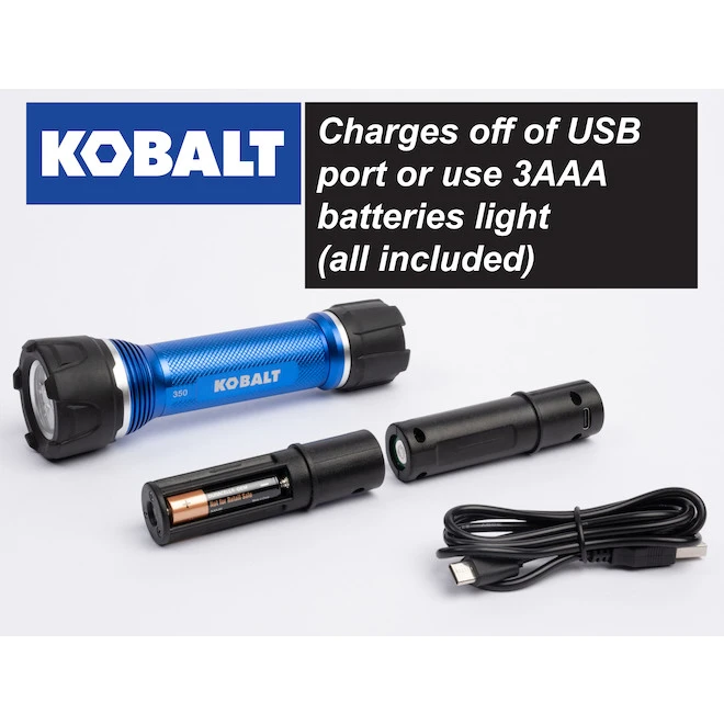 Kobalt Rechargeable - 350Lumens LED Flashlight (Batteries Included) 3 Kobalt Rechargeable - 350Lumens LED Flashlight (Batteries Included)